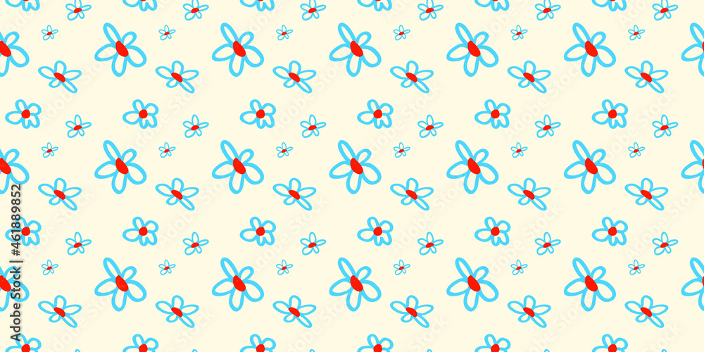 Flower cartoon doodle drawing style seamless patterns.Vector illustrations.