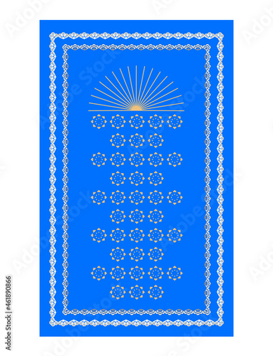 Prayer rug. Vector design of Muslim prayer rug with decorative elements. İslamic textile.
