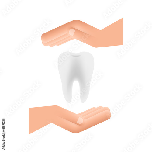 Teeth icon dentist. Healthy Teeth in hands. Human Teeth. Vector illustration.