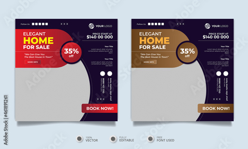 Real estate landlord house property instagram post or square web banner promo template	
