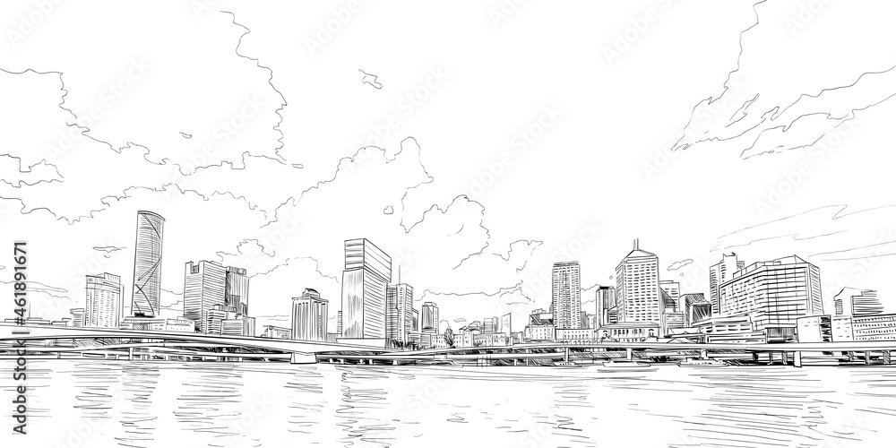 Brisbane Queensland. Australia. Hand drawn vector illustration.