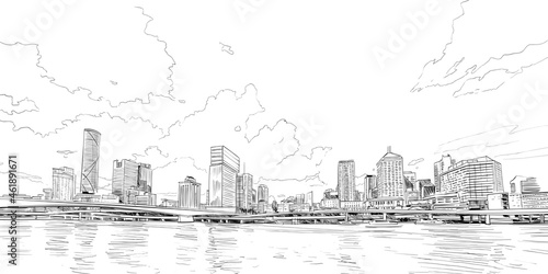 Brisbane Queensland. Australia. Hand drawn vector illustration.