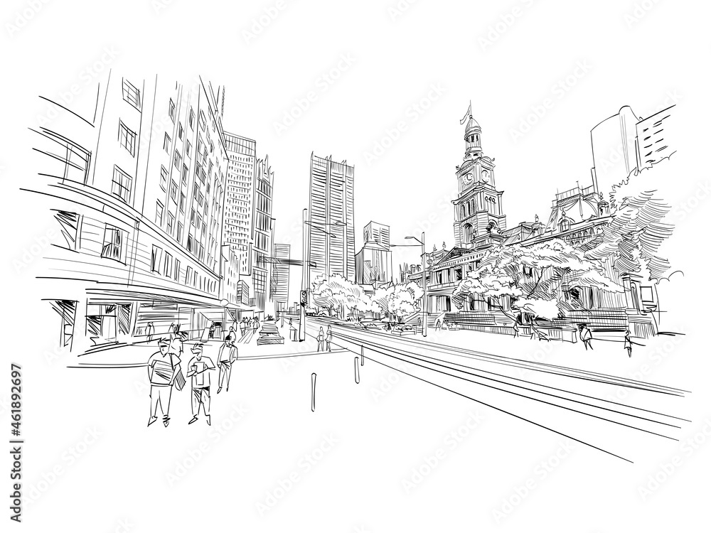 Sydney city scape. Australia. Hand drawn vector illustration.