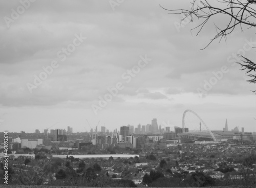Wall Mural View of Central London and Wembley Stadium from Harrow on the Hill in black and