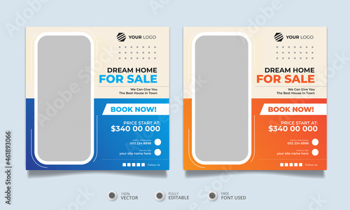 Real estate landlord house property instagram post or square web banner promo template	
