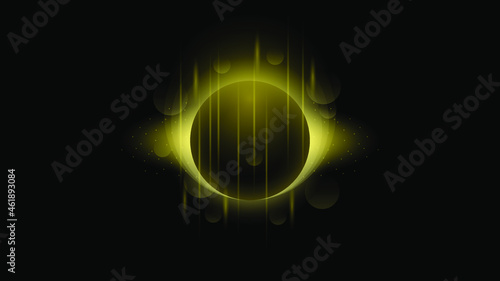 Sun Solar Eclipse Yellow Fire Dark Background Vector Moon Design Style Space Science Glow Light © Дмитрий