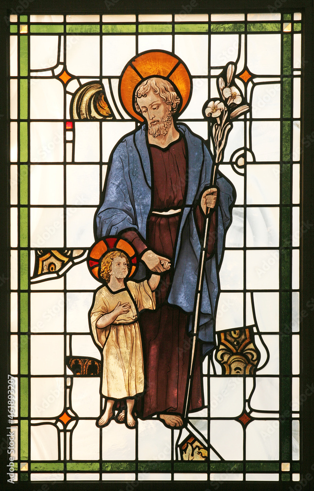 Obraz premium Saint Joseph, stained glass window in the Church of Saint Anne in Bjelovar, Croatia