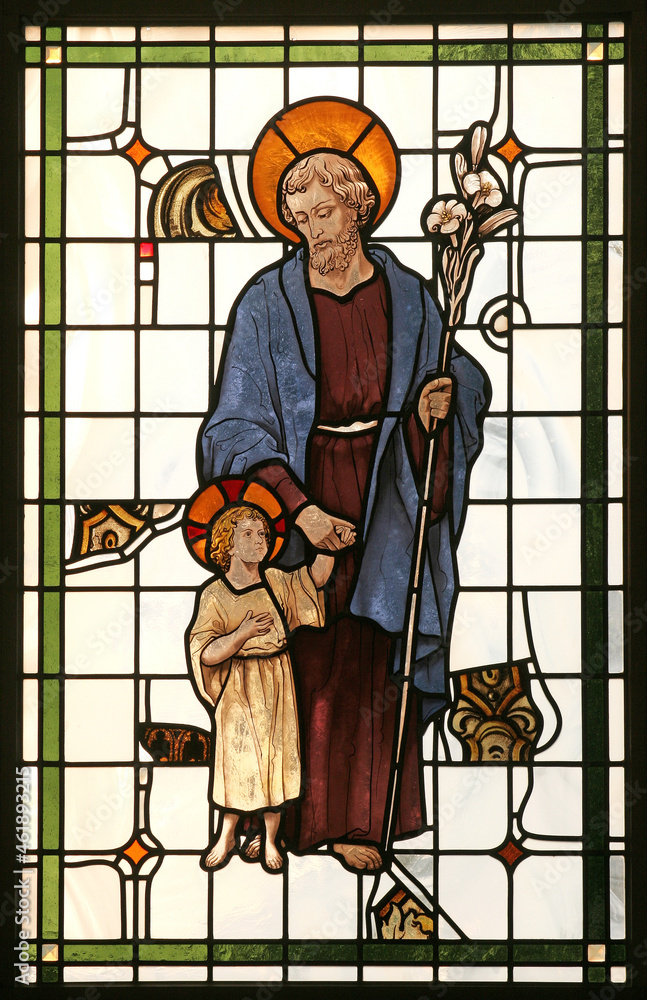 Obraz premium Saint Joseph, stained glass window in the Church of Saint Anne in Bjelovar, Croatia