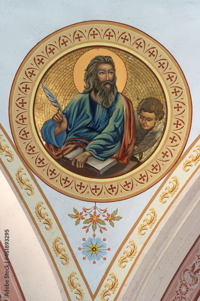 Obraz premium Saint Matthew the Evangelist, fresco in the Cathedral of Saint Teresa of Avila in Bjelovar, Croatia