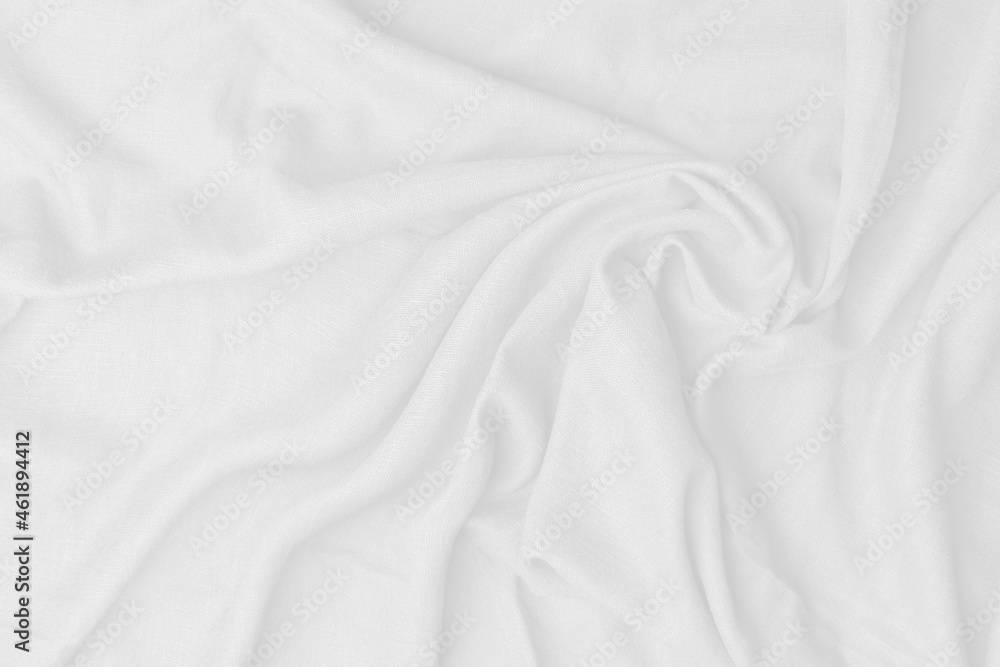 Top view white linen abstract wave luxury. White fabric is abstract texture background.