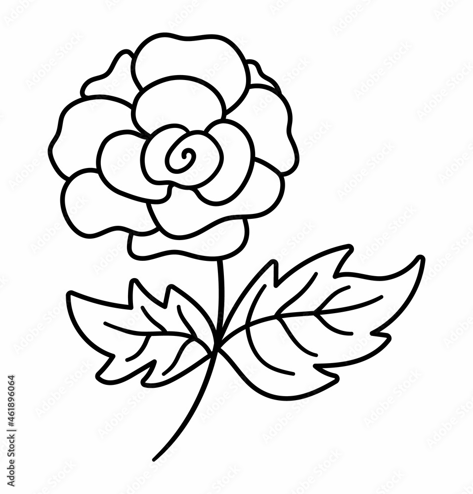 Fototapeta premium Vector black and white rose icon. Beautiful line garden flower illustration or coloring page isolated on white background.