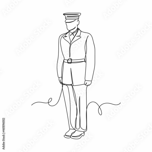 Continuous one line drawing of stronger soldier, veteran, army concept in silhouette on a white background. Linear stylized.
