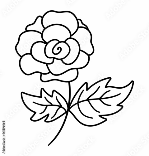 Vector black and white rose icon. Beautiful line garden flower illustration or coloring page isolated on white background.