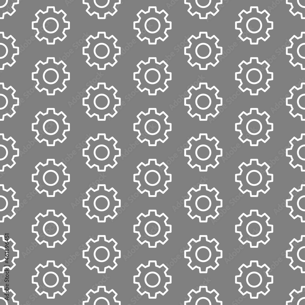 Grey seamless pattern with white gears. Grey seamless pattern with white gears.