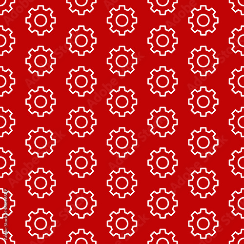 Red seamless pattern with white gears.