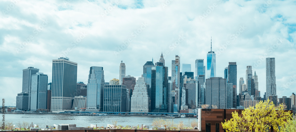 panorama skyline New York City architecture skyscrapers sea Manhattan 