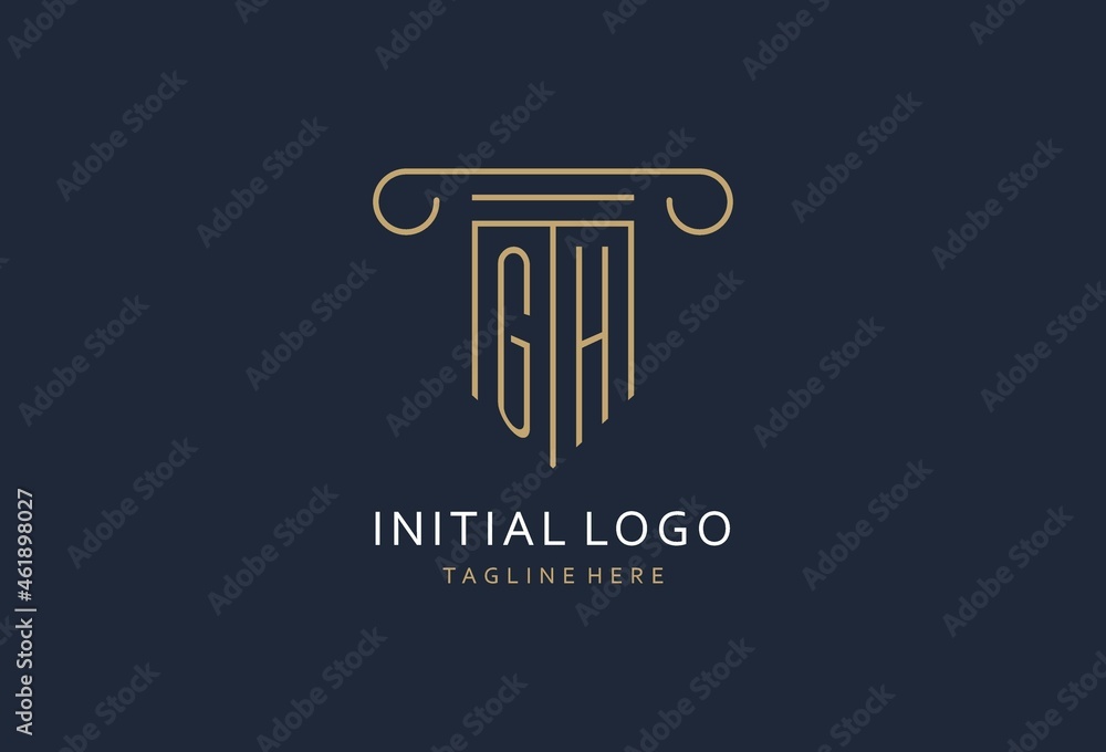 GH initial with pillar shape logo design, creative monogram logo design ...