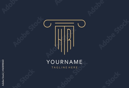 HR initial with pillar shape logo design, creative monogram logo design for law firm