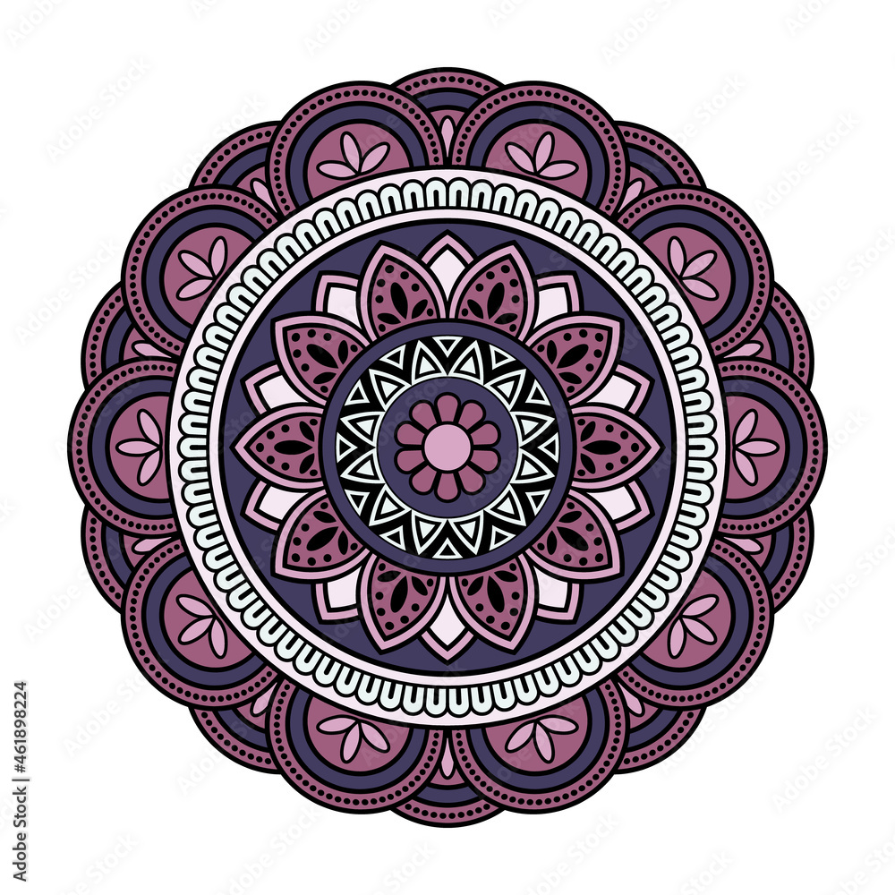 Vector mandala isolated on white background. Pattern in lilac and violet colors. Vintage decorative element for design