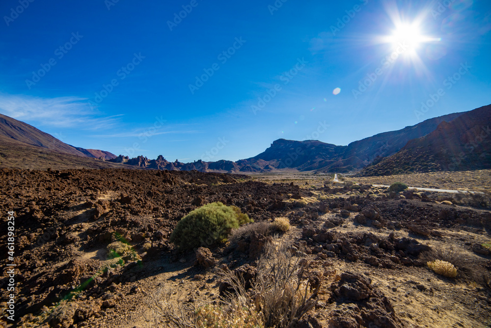 Volcanic landscape on Tenerife with blue sky