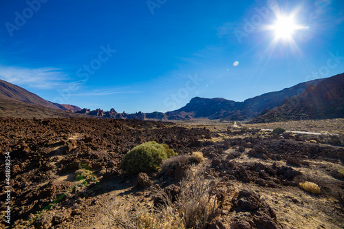 Volcanic landscape on Tenerife with blue sky