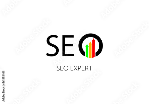 SEO multi-color logo with magnifying glass and arrow