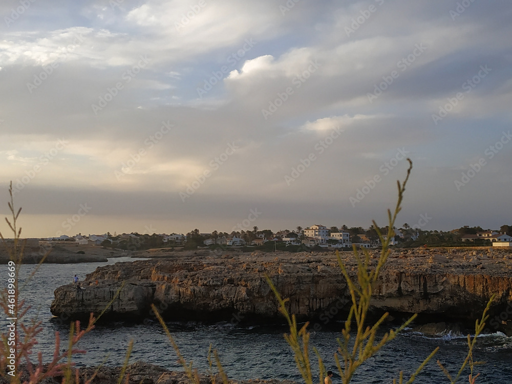 landscape of sea and large rocks in menorca, balearic islands, Spain landscape of sea and large rocks in menorca, balearic islands, Spain