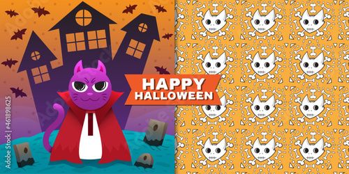 Gato vampiro y patron de gato esqueleto para halloween