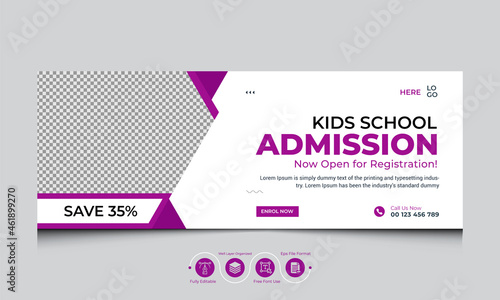 School Admission Facebook Cover Template, Kids School Facebook Cover Banner, Education Facebook Timeline Cover Design