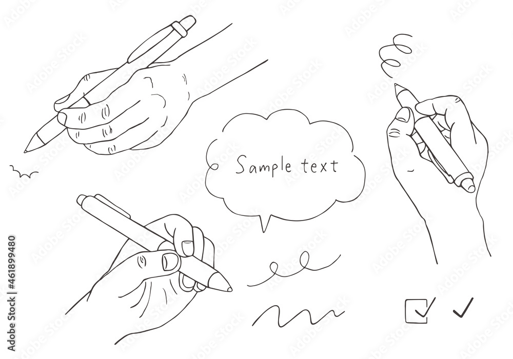 ペンを持つ手の手描きイラストセット モノクロ Stock Vektorgrafik Adobe Stock