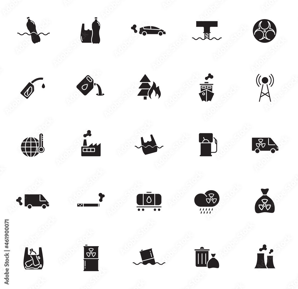 pollution silhouette vector icons isolated on white background. pollution icon set for web, mobile apps, ui design and print polygraphy and promo advertising business pollution silhouette vector icons isolated on white background. pollution icon set for web, mobile apps, ui design and print polygraphy and promo advertising business