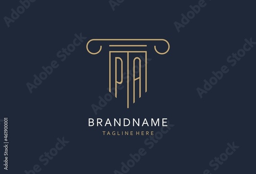 PA initial with pillar shape logo design, creative monogram logo design for law firm