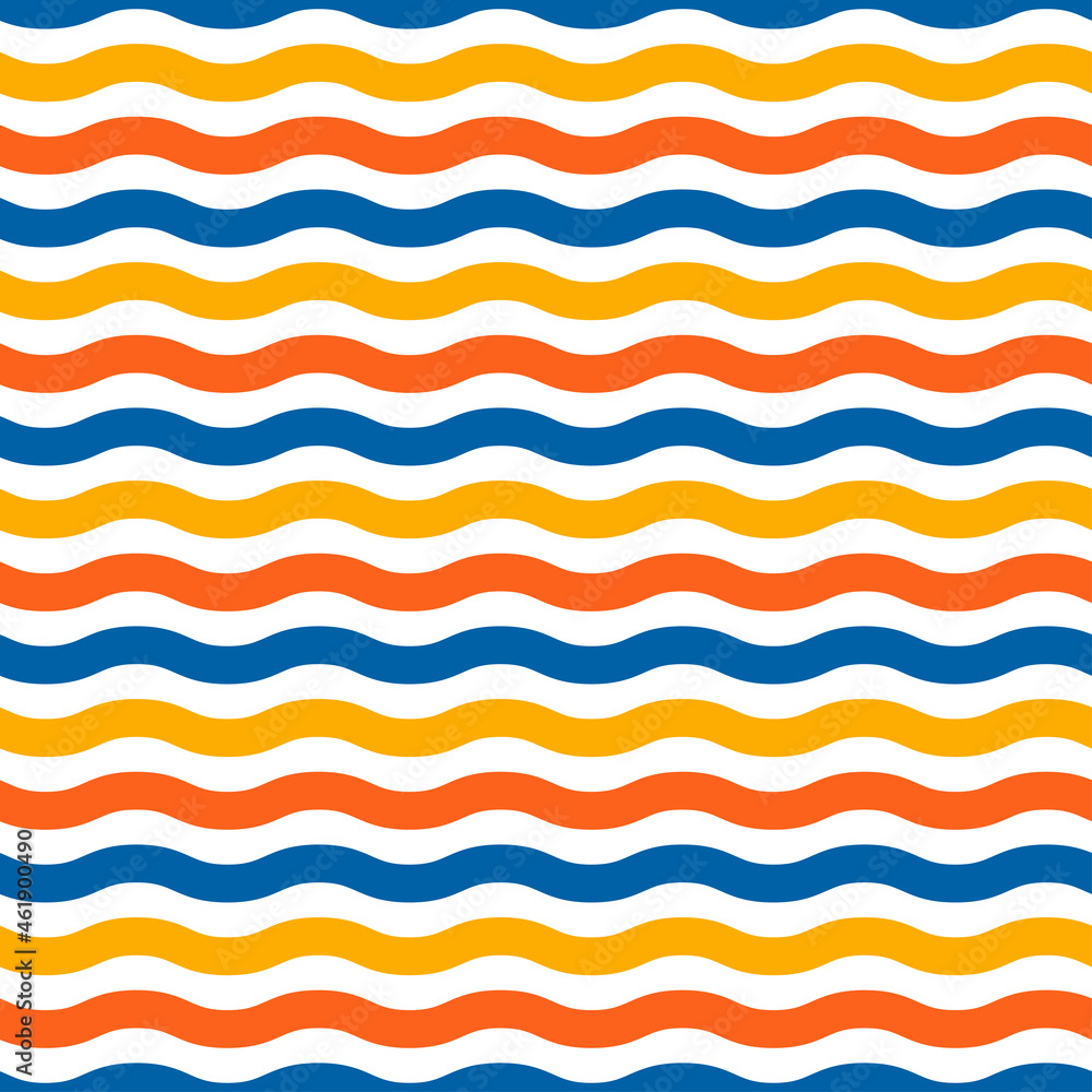 Blue, orange and yellow waves seamless pattern. Minimalist and childish design for fabric, textile, wallpaper, bedding, swaddles or gender-neutral apparel. Blue, orange and yellow waves seamless pattern. Minimalist and childish design for fabric, textile, wallpaper, bedding, swaddles or gender-neutral apparel.