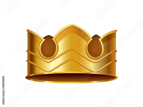Realistic golden crown. Crowning headdress for king or queen. Royal noble aristocrat monarchy symbol. Monarch heraldic decoration