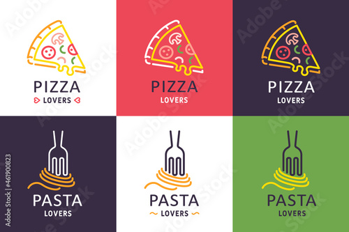Italian food logotypes vector design. Pizza and pasta logo design