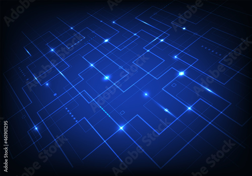 Abstract blue line grid pattern with light perspective on dark blue background © phochi