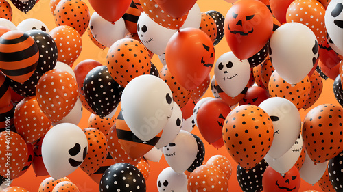 Balloons with Halloween themed designs, in Orange, Black and White.