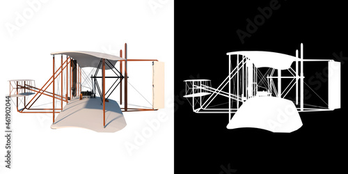 Obraz na płótnie Wright Flyer 1- Lateral view white background alpha png 3D Rendering Ilustracion 3D