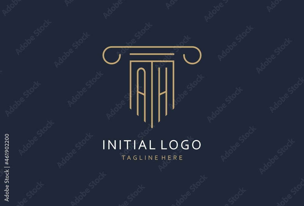 AH initial with pillar shape logo design, creative monogram logo design ...