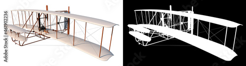 Fotografie Wright Flyer 1- Perspective B view white background alpha png 3D Rendering Ilust