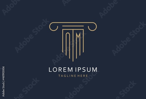 NM initial with pillar shape logo design, creative monogram logo design for law firm