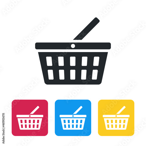 flat vector illustration isolated on white background, shopping basket icon in different colors, web design element
