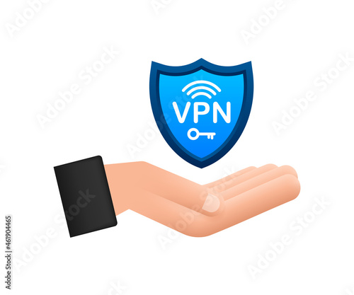 Secure VPN connection concept with hands. Hnads holding vpn sign. Virtual private network connectivity overview. Vector stock illustration.