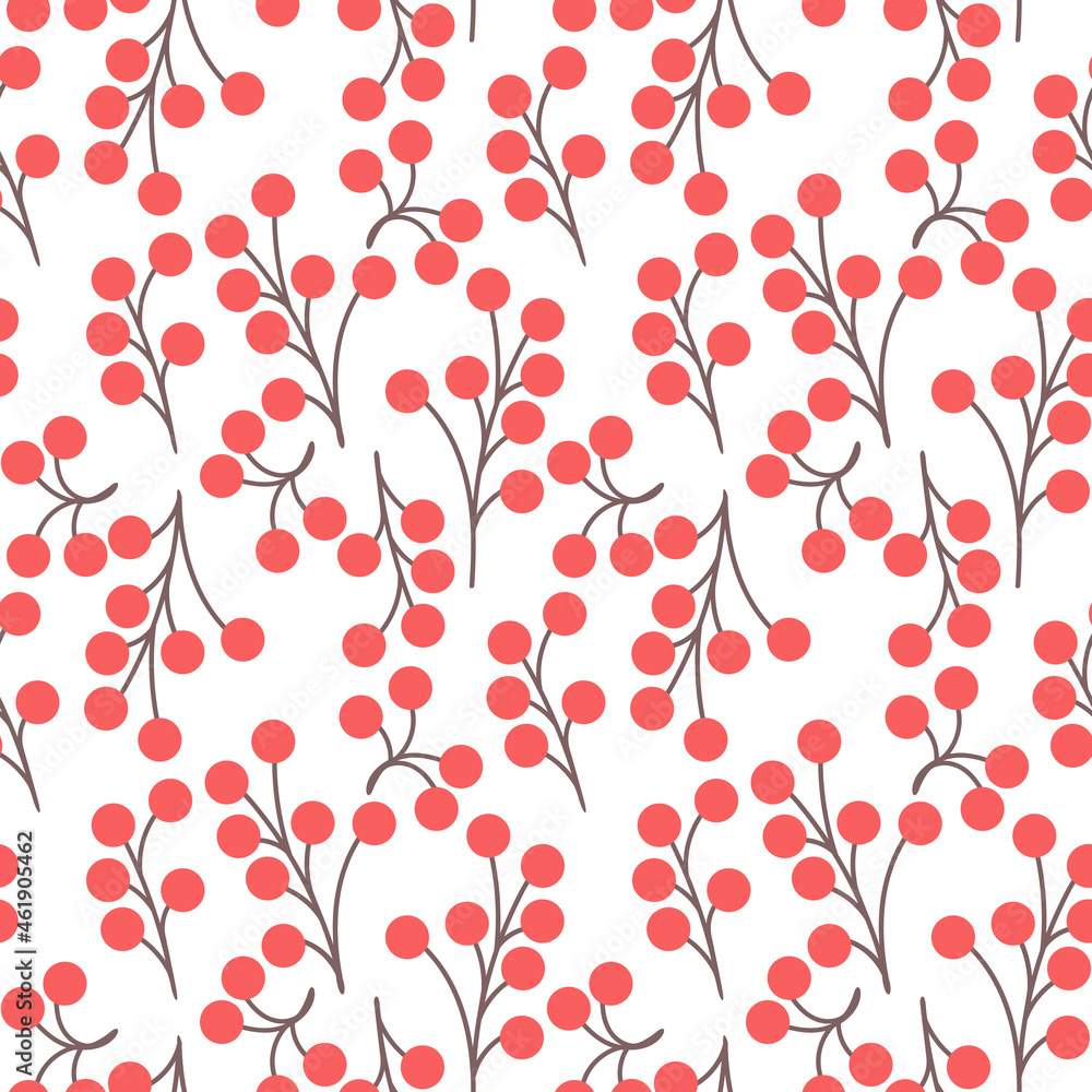 Winter berries seamless pattern. Nature elements print. Isolated on white vector illustration.