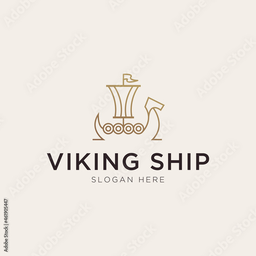 Luxury viking ship outline logo template