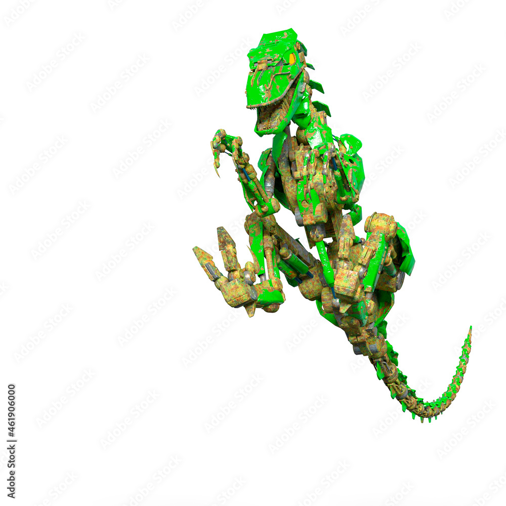 Fototapeta premium rusty raptor robot is jumping