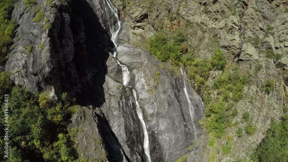 Caucasus, Ossetia. Midagrabin gorge. Mountain stream on smooth rocks. Caucasus, Ossetia. Midagrabin gorge. Mountain stream on smooth rocks.