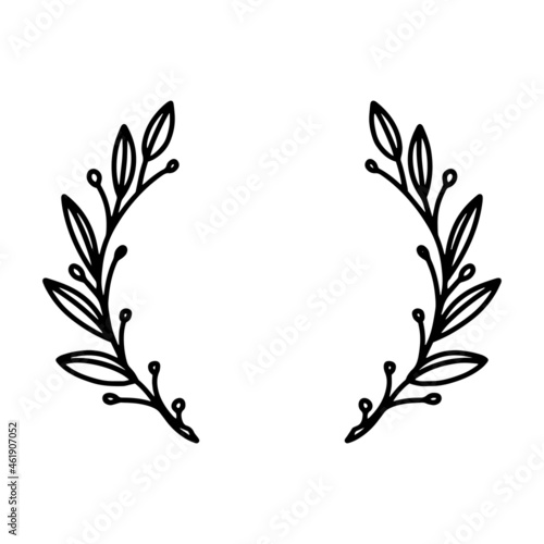 Vector hand drawn spring wreath isolated on white background. Outline willow branch. Doodle style. Floral frame.