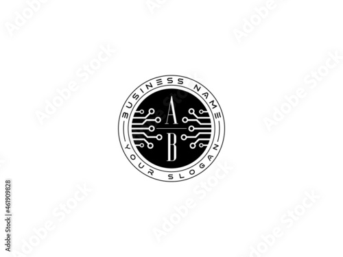 Technology AB Logo, Initial ab Technology Logo concept, round emblem, solution symbol logotype white background fot any kind of use