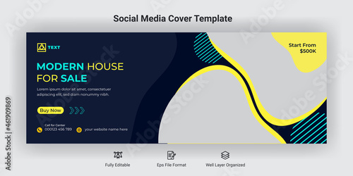 Modern house sale social media facebook cover banner post template
